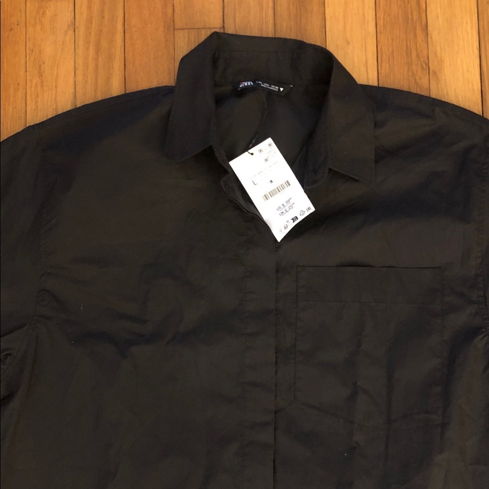 Zara NWT Black SIZE LARGE BUTTON DOWN BOXY CRISP AMAZING Shirt